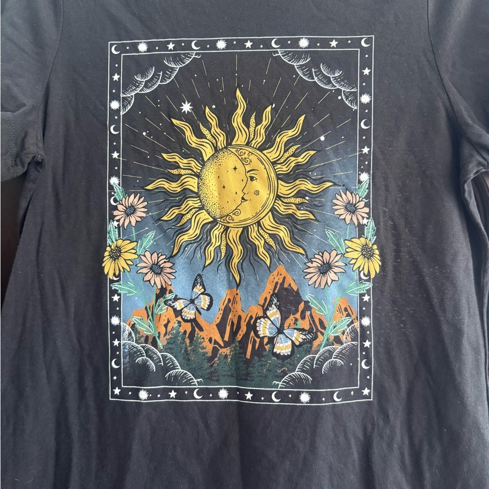 Black Sun and Nature Graphic Women's Tee